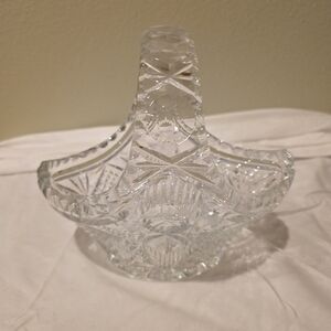 Vintage hand-cut lead crystal glass basket with a handle